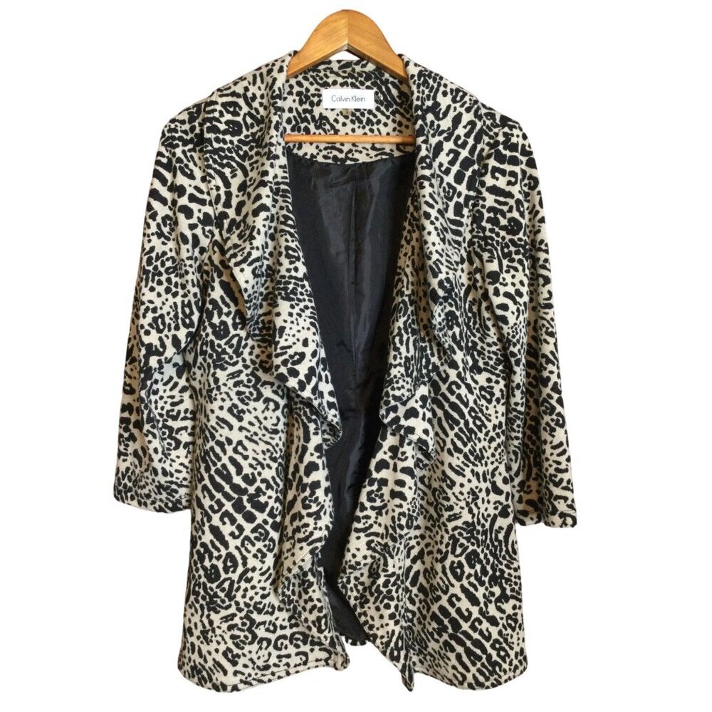 Calvin Klein Women's Animal Print Open Front Blazer Jacket Size 8 Mob Wife